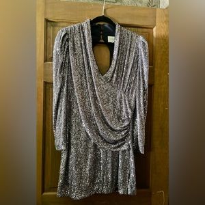 One33 Social Sequined Cocktail Mini Dress in Sparkling Gray, size 12